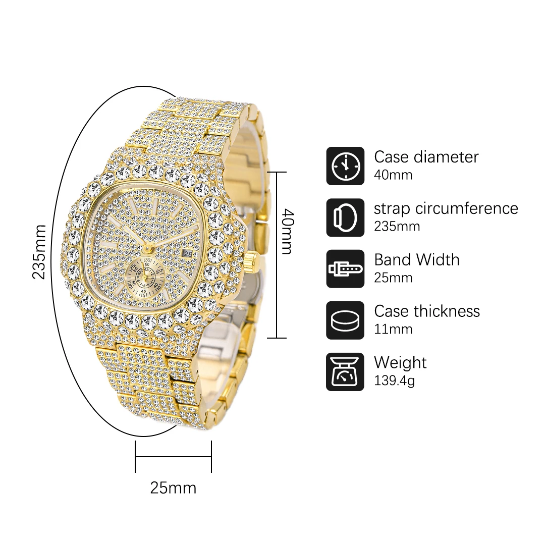 Bărbați Ceasuri de Lux, Design Clasic, Plin de Diamant Pătrat Ceas de Mână rezistent la apă Hip Hop Cuarț Ceas Pentru Barbati Cu Transport Gratuit 4