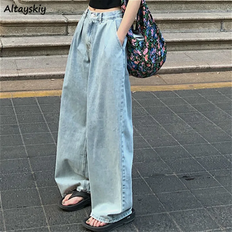Blugi Femei Vrac de Agrement de Moda Chic Full-length Toate-meci de Talie Mare Simplu Streetwear Elevii Stil coreean Femme Pantaloni