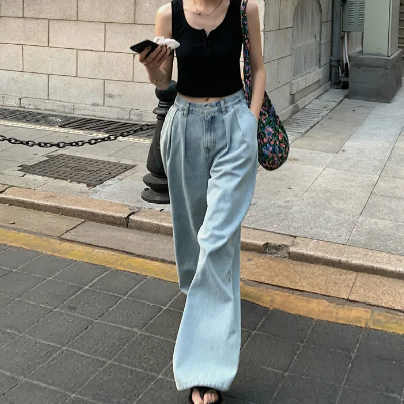 Blugi Femei Vrac de Agrement de Moda Chic Full-length Toate-meci de Talie Mare Simplu Streetwear Elevii Stil coreean Femme Pantaloni 1
