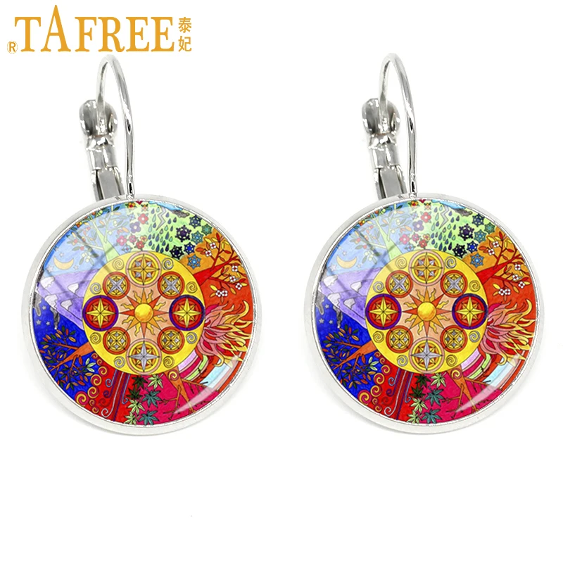 TAFREE Geometria Sacră Clip pe Cercei colorate ureche bantă Spirituală Mandala Yoga Simbol Om de Bijuterii pentru profesori CT396 0