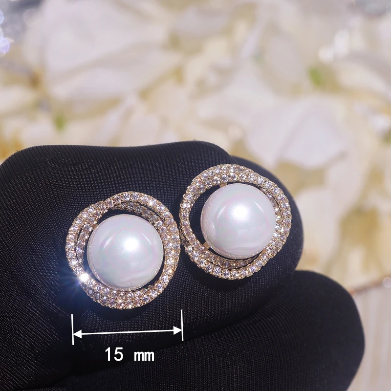 Clasic Rotund Mare Simulate Perla Cercei Stud pentru Femei de Lux Stralucitor Zirconiu Cristal Cercei Brincos Petrecere de Nunta Bijuterii 2