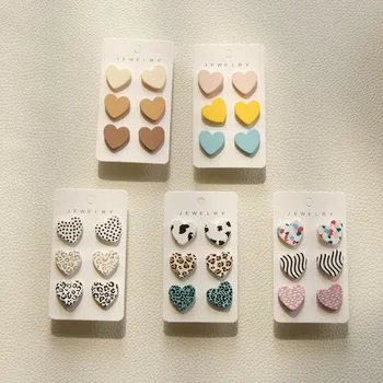 3Pairs/set Acrilice Inima Cercei Stud pentru Femei Macaron Puncte Colorate Dungă de Leopard Cercei Coreea Accesorii Bijuterii