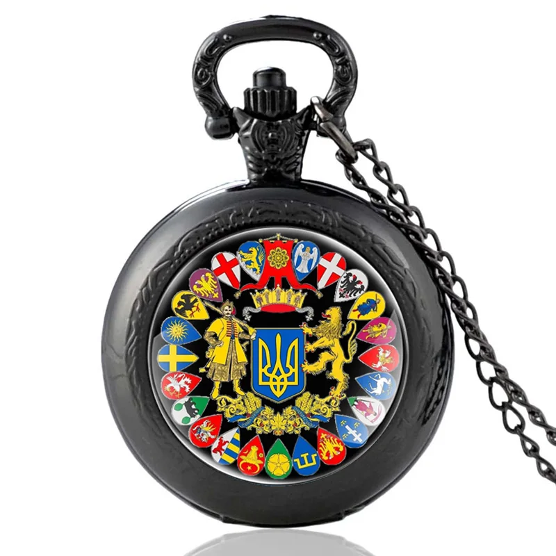 Bronz antic УКРАЇНА Ucraina Insigna Cabochon de Sticlă de Cuarț Ceas de Buzunar Vintage Femei Bărbați Pandantiv Colier Ceasuri Cadouri 2