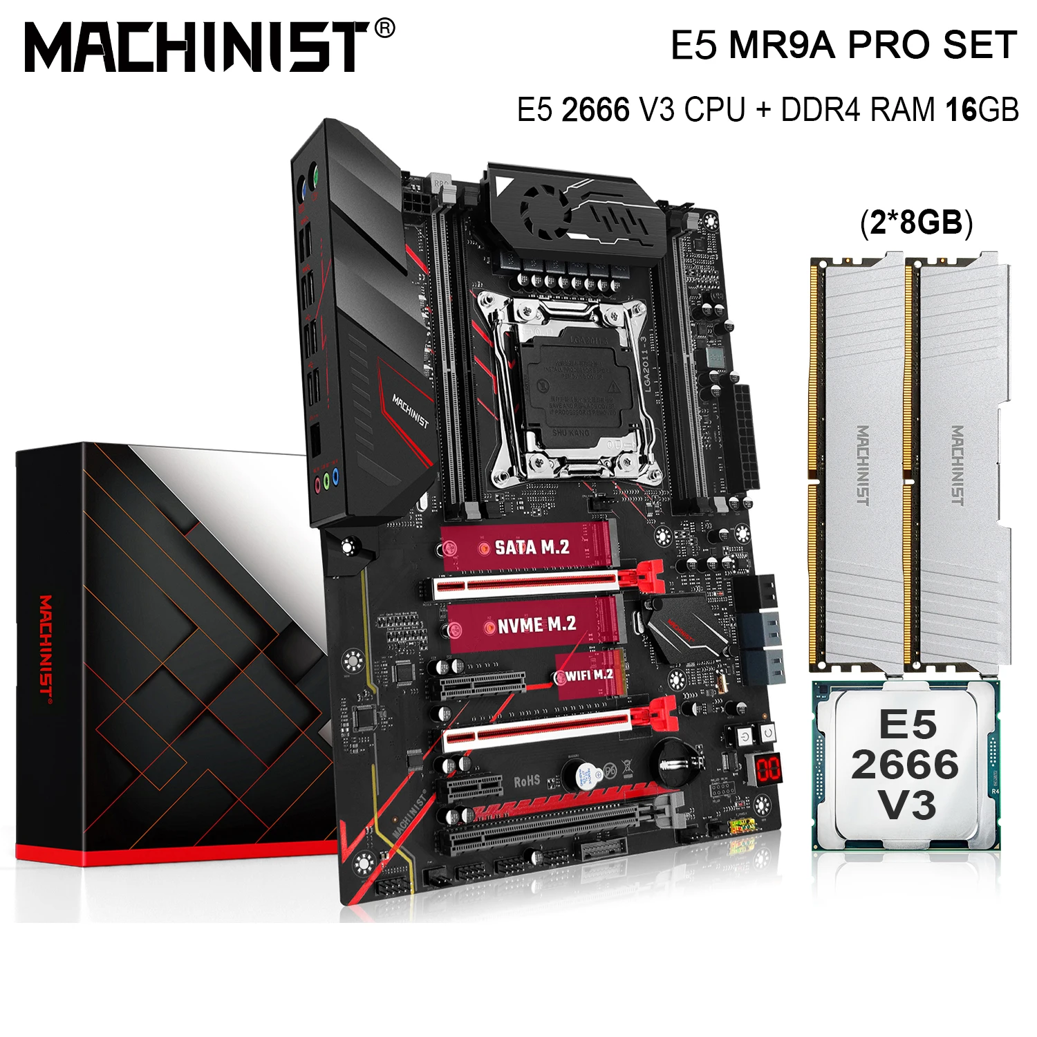 MAȘINIST X99 Kit Placa de baza Cu E5 2666 V3 Procesor CPU LGA 2011-3 16G(2*8) DDR4 Memorie RAM M. 2 NVME SATA M. 2 MR9A PRO MAX
