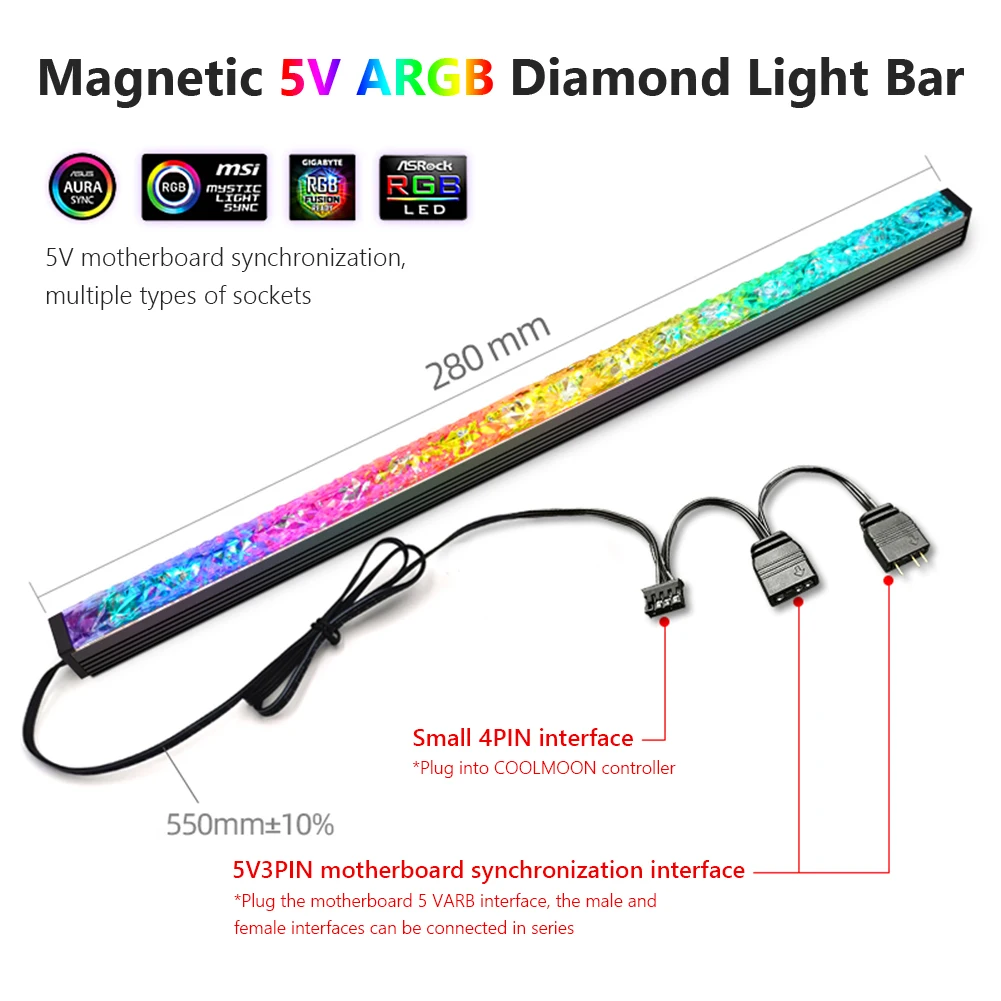 Aluminiu Lumina RGB Benzi 5V 3PIN ARGB Led Diamond Magnetic Multicolor Atmosfera COOLMOON DIY Lampa Bar Pentru Calculator Cazul Șasiu