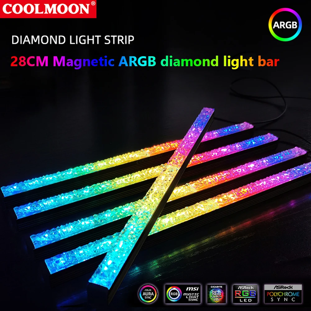 Aluminiu Lumina RGB Benzi 5V 3PIN ARGB Led Diamond Magnetic Multicolor Atmosfera COOLMOON DIY Lampa Bar Pentru Calculator Cazul Șasiu 3