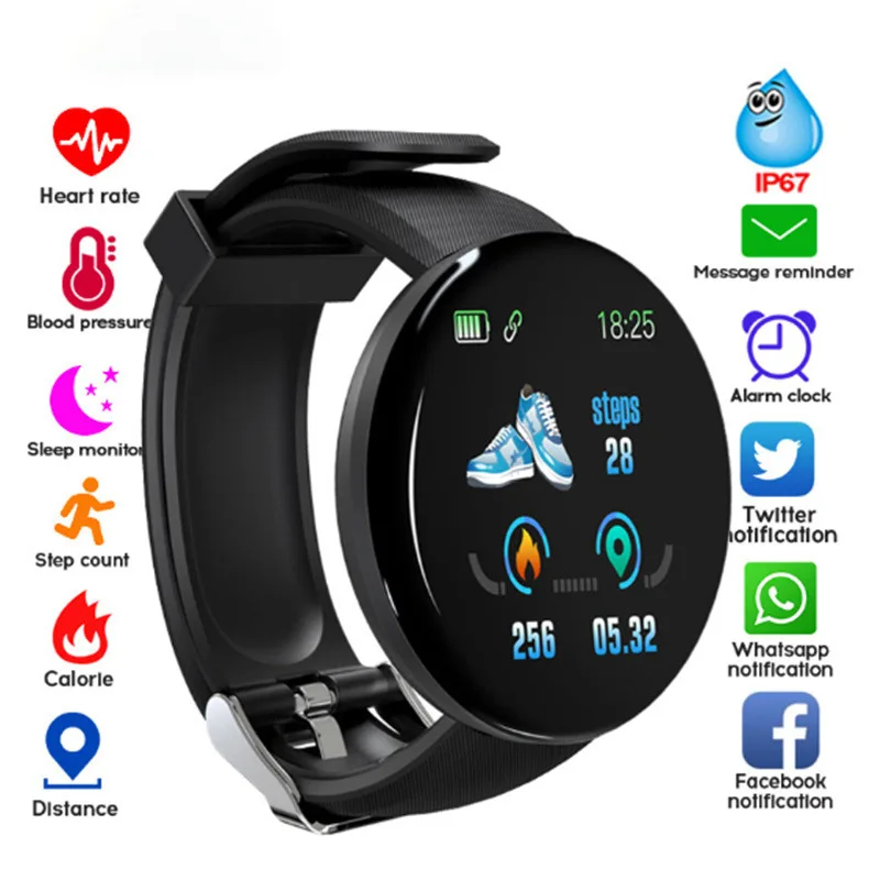 D18 Inteligent Ceas Digital Bărbați Femei Bluetooth Tracker de Fitness Brățară Sport Rata de Inima Tensiunii Arteriale pentru Android iOS Copil să privească 5