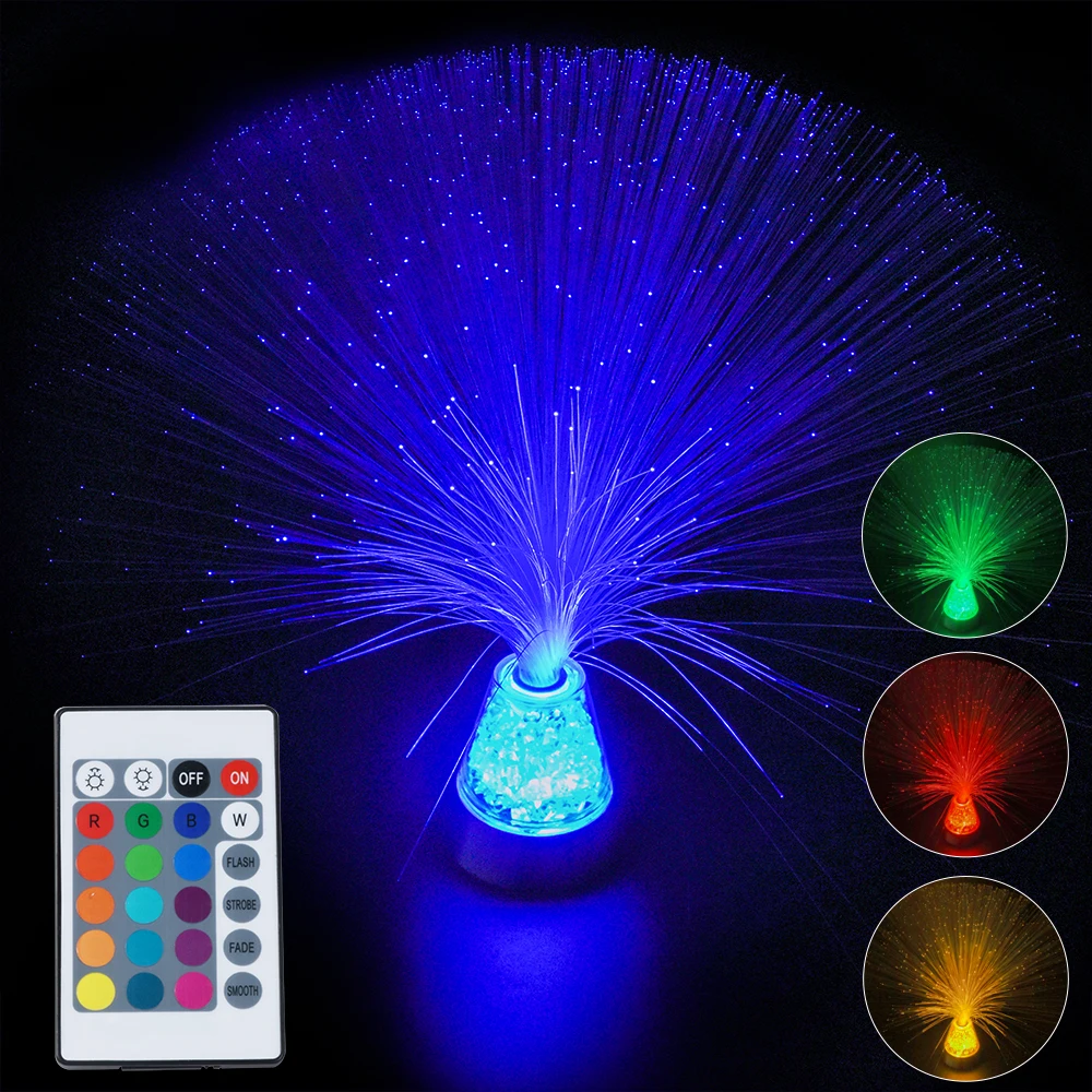 RGB LED-uri de Lumină Lampă cu RF de la Distanță Multi-culori Fibra Optica Cub Color-schimbarea Atmosferă Lampa