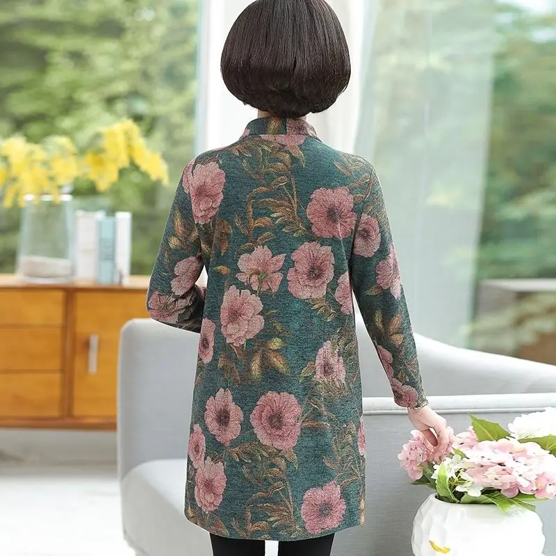 2020 Nouă Varsta de Mijloc de Primavara Toamna Femei Trenci ofițeresc Îmbrăcăminte exterioară Elegant Guler Mandarin, Flori de Imprimare Pieptul Singur Strat S155 3