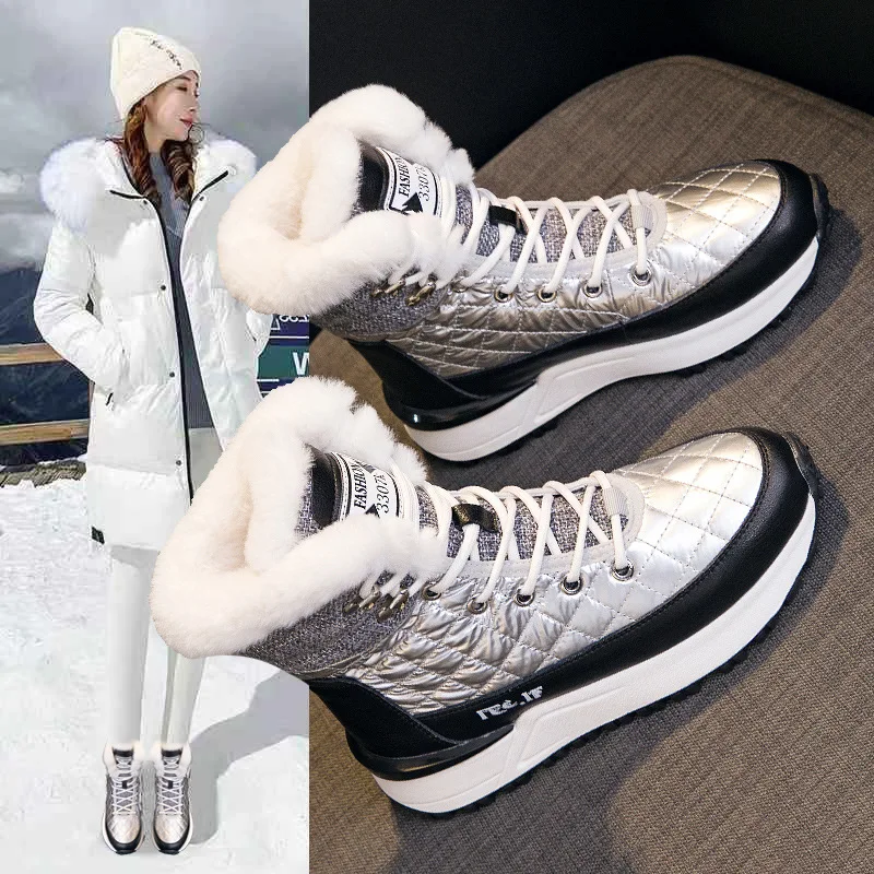 Cizme scurte Femei de Iarnă 2022 Moda Cizme Femei din Piele Talpă Groasă Nud Cizme Plus Fleece Cald Bumbac Pantofi Cizme de Zăpadă