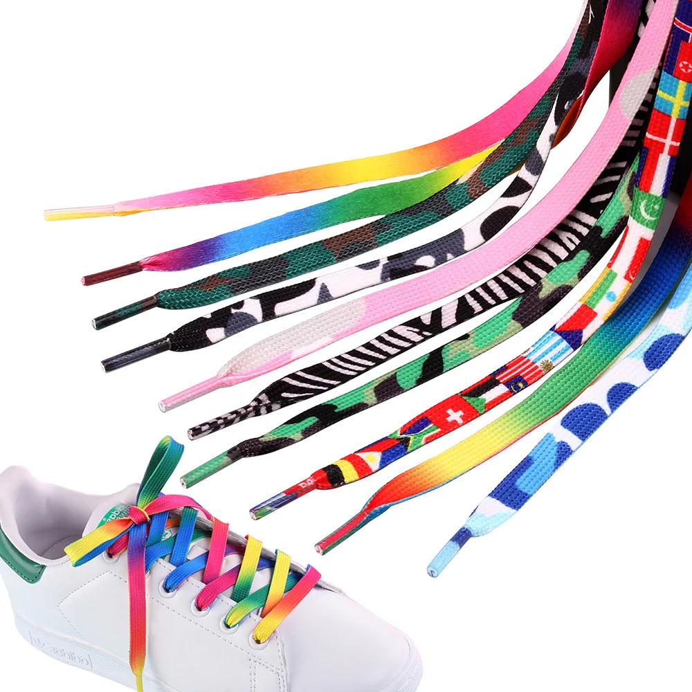 1Pair Unisex Șireturi Colorate Curcubeu Gradient Print Panza Plat Șiret de Pantofi Casual Cromatic Culoarea Șireturile