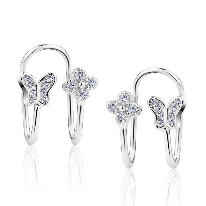 925 Sterling Silver Butterfly Trifoi CZ Zirconia Cercei Clip Pentru Femei pendientes oorbellen boucle d'oreille Brincos Cadou