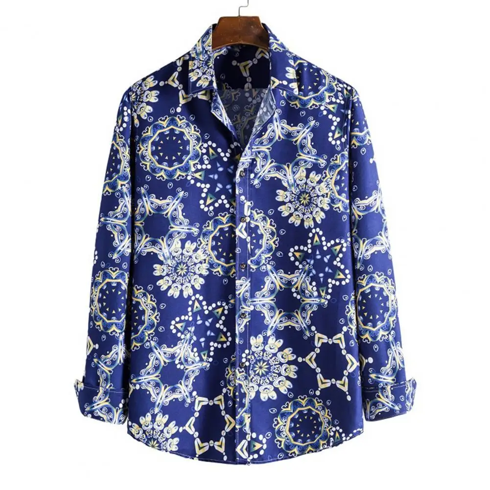 Noi Vara Polo-Shirt cu Print Floral Rever Barbati Maneca Lunga Butoane Butoane pentru Petrecerea de Afaceri Streetwear Slim Haine