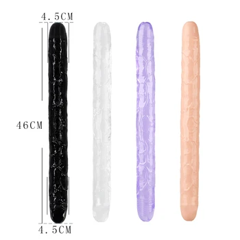 46cm Moale Jelly Vibrator Dublu Timp Realist Vibratoare Lesbiene Penis Vaginal Anal Plug Flexibil Penis Fals Pentru Femei Vibratoare Jucarii Sexuale