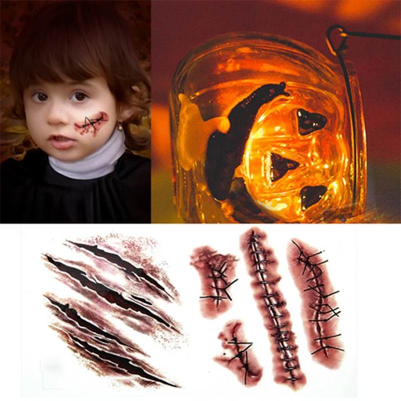 1 buc Halloween Zombie Cicatrici, Tatuaje Impermeabile Cu Fals Crustă de Sânge Machiaj de Halloween Decor Rana Înfricoșător rană Autocolant