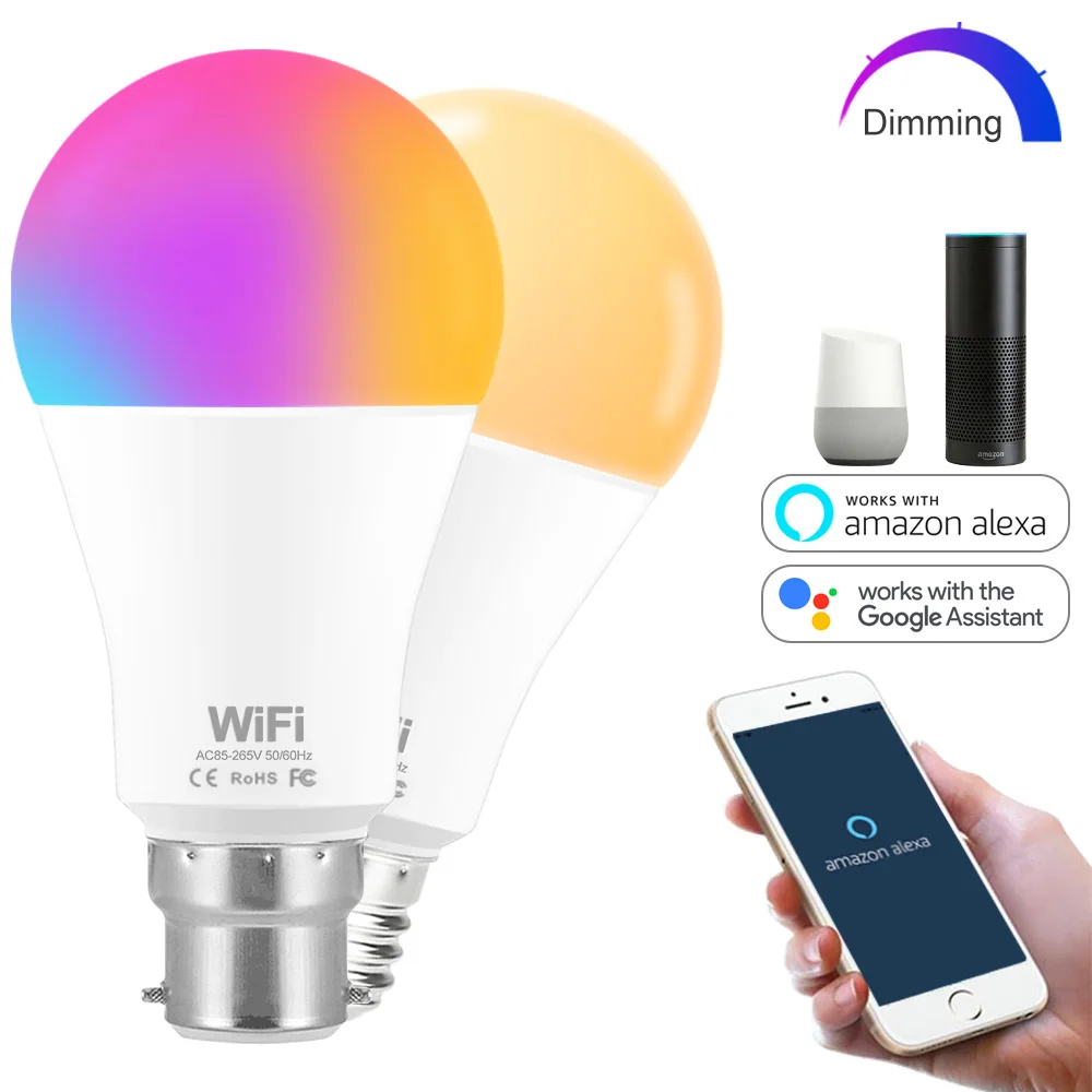 Estompat 15W E27 WiFi Inteligent Bec Lampa alb Cald, alb/ white / RGB Bec LED Aplicație Funcționează Alexa Google Asistent Voice Control