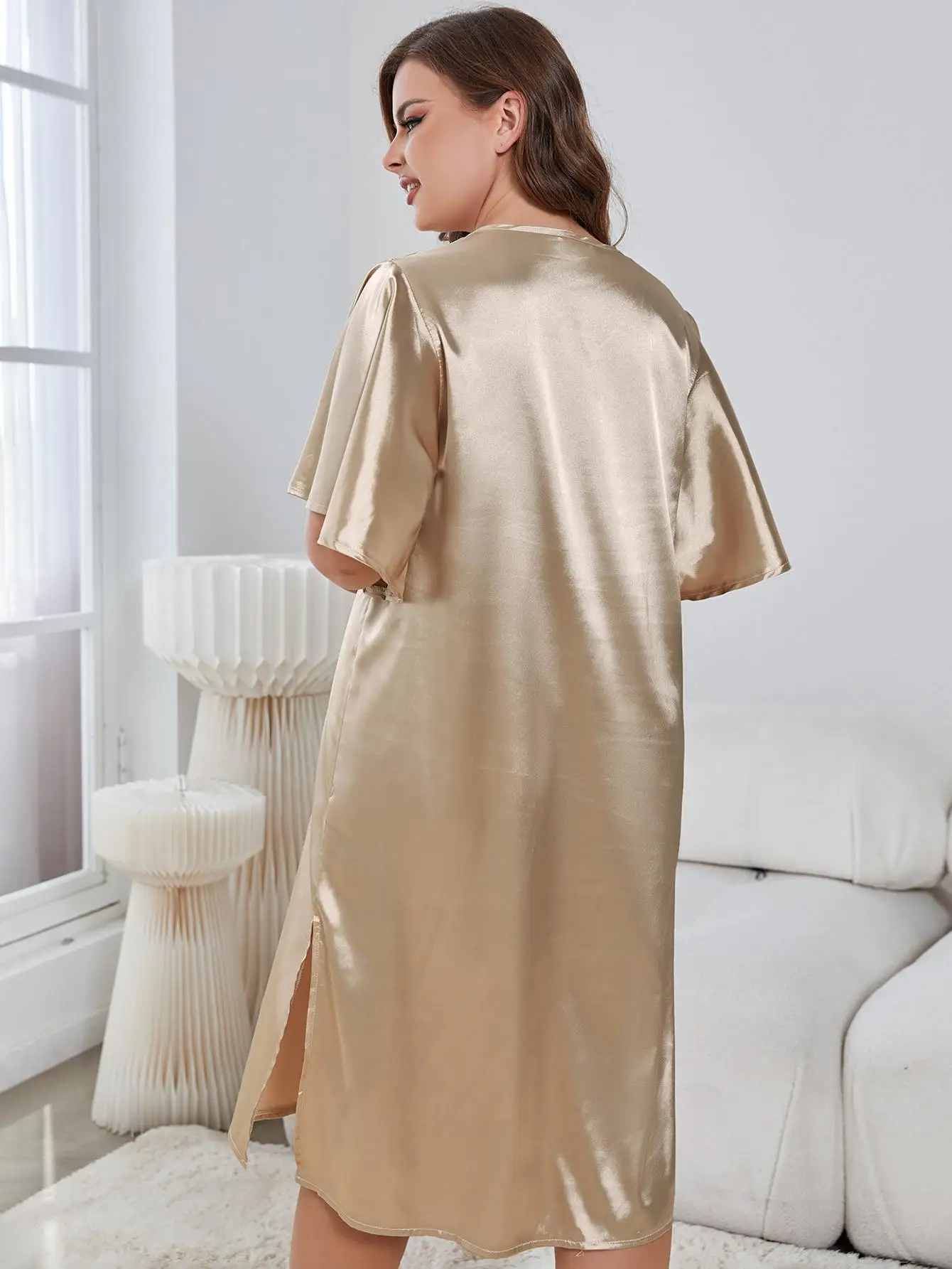 Femeii Plus Dimensiunea Pijama Rochie de Noapte Femei Culoare Solidă Vrac Mătase 4xl Cămașă de noapte Lenjerie pentru Femei, Pijamale de Noapte pentru Femei 5