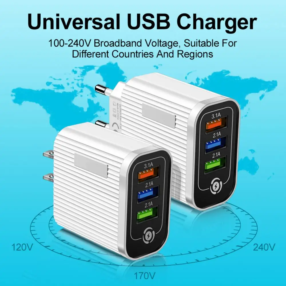 Portabil 36W 3 Porturi USB QC3.0 de Încărcare Rapidă Quick Charger Adapter UE/SUA Plug Dungă Luminoasă Încărcătoare Pentru Telefon de Încărcare Cap 3