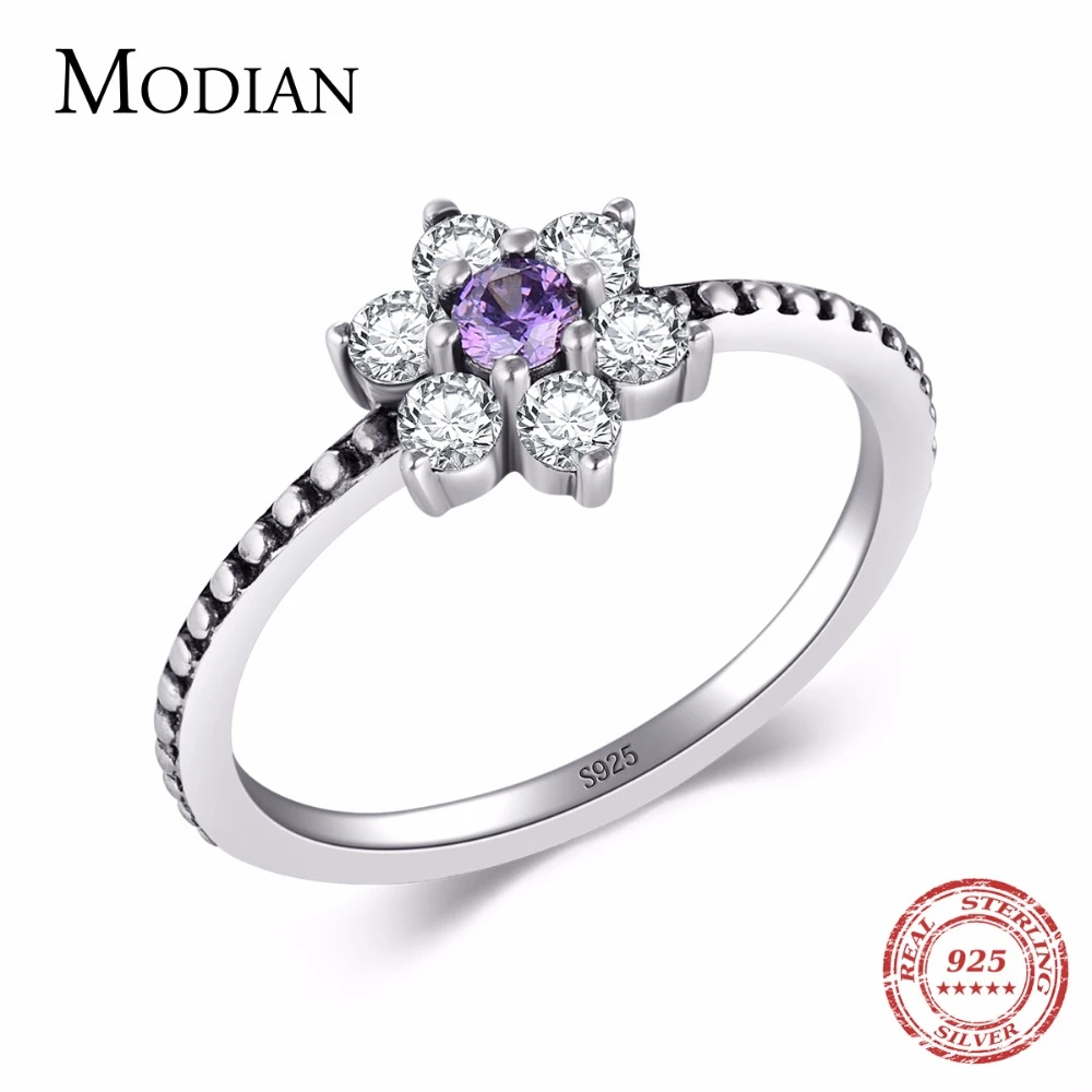 Modian 100% Reale argint 925 Cristal Violet flori Inel Clasic Frumoase Inele de Logodna Bijuterii de Moda