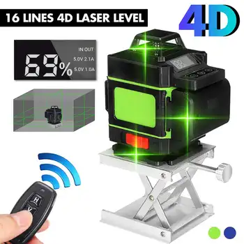 4D 16 Linii de Nivel cu Laser Verde de Auto-nivelare Orizontală 360 Cruce Verticală Măsura Fascicul Laser de Nivel Cu LED-uri de Afișare de la Distanță