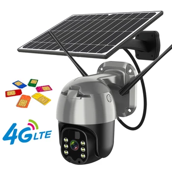 4G LTE Sim Card Alimentat cu energie Solară WiFi PTZ Camera 3MP Speed Dome de Securitate în aer liber, Cameră de panouri Solare Reincarcabile Energetice Inteligente PIR