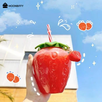 500ml de Vară Drăguț Ceașcă de Căpșuni Paie Sticla de Apa pentru Fete BPA FREE Desene animate Suc de Cafea cu Lapte Paie Cupa pentru Acasă Drinkware 2