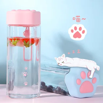 500ml Drăguț pahar de Plastic de Vară cu Pisica cu Gheare Acoperi Frânghie de Siguranță Picătură Sticla de Simplu Potabilă Tumblerful pentru Mori de Studenți