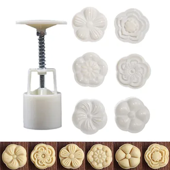 50g 3D Flori Tort Luna Mucegai 1 Butoi + 6 Timbre Set DIY Rotund Mooncake Mucegai de Copt Decor Instrument Bakeware Accesorii