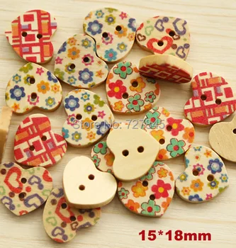 50pcs/Lot 15*18mm Kawaii forma de inima butoane din lemn, flori Mixte serie de design buton, accesorii de Îmbrăcăminte (SS-k833-1-546)