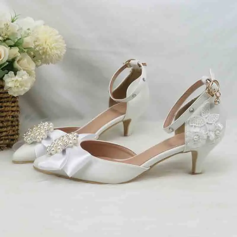 2023 new sosire BaoYaFang moda dantelă albă floare sandale cataramă Curea Glezna rochie de Mireasa pantofi Subliniat Toe pantofi de moda