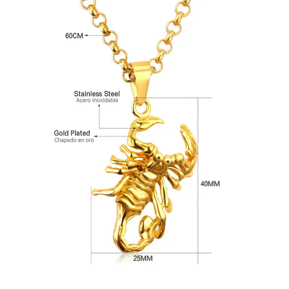 LUXUSTEEL Moda Hiphop Aur Scorpion Pandantiv din Otel Inoxidabil cu Aur de Culoare Lanț Lung Colier Statement Bărbați Bijuterii 2