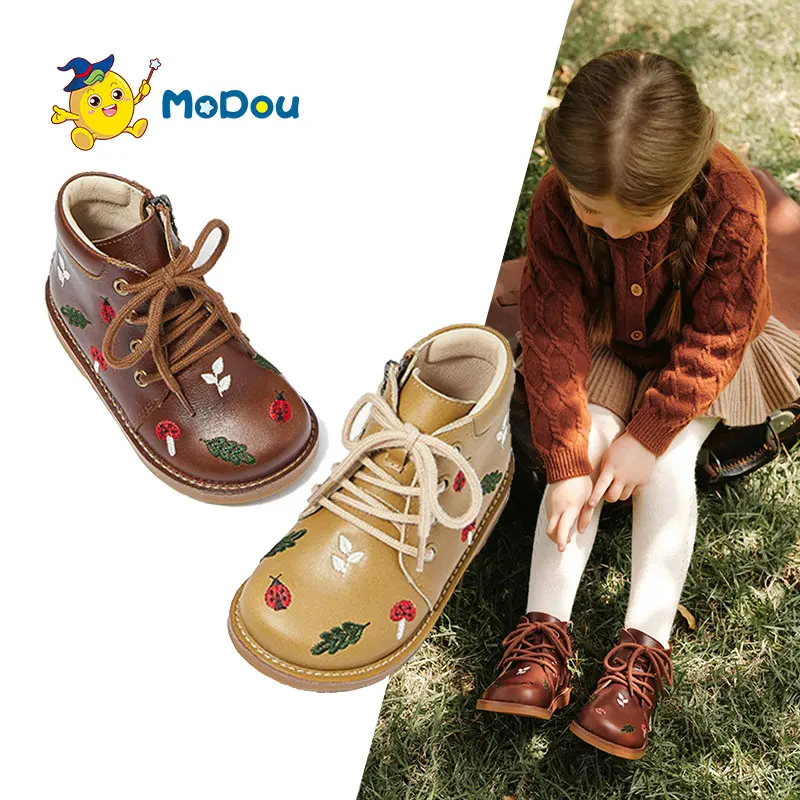 Mo Dou 2022 Noua Toamna/Iarna Fete Martin Copii Copii Pantofi de Copil Genuine Piele de Vacă Băiat Glezna Cizme Broderie