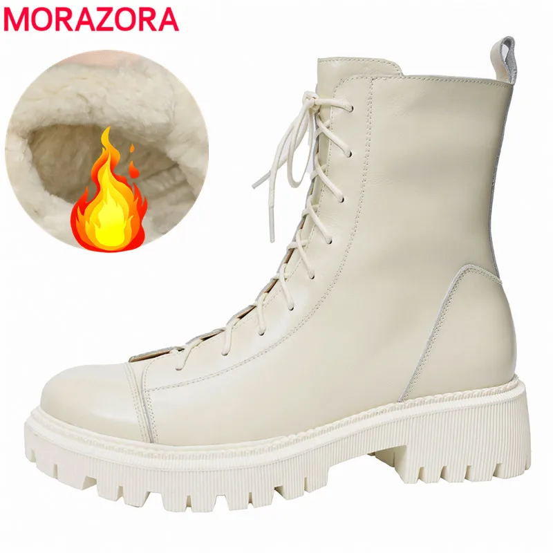 MORAZORA 100% Natura Lână Zăpadă Cizme de Iarna din Piele cizme Dantela-Up Moda Cald Confortabil Doamnelor Glezna Cizme Pentru Femei