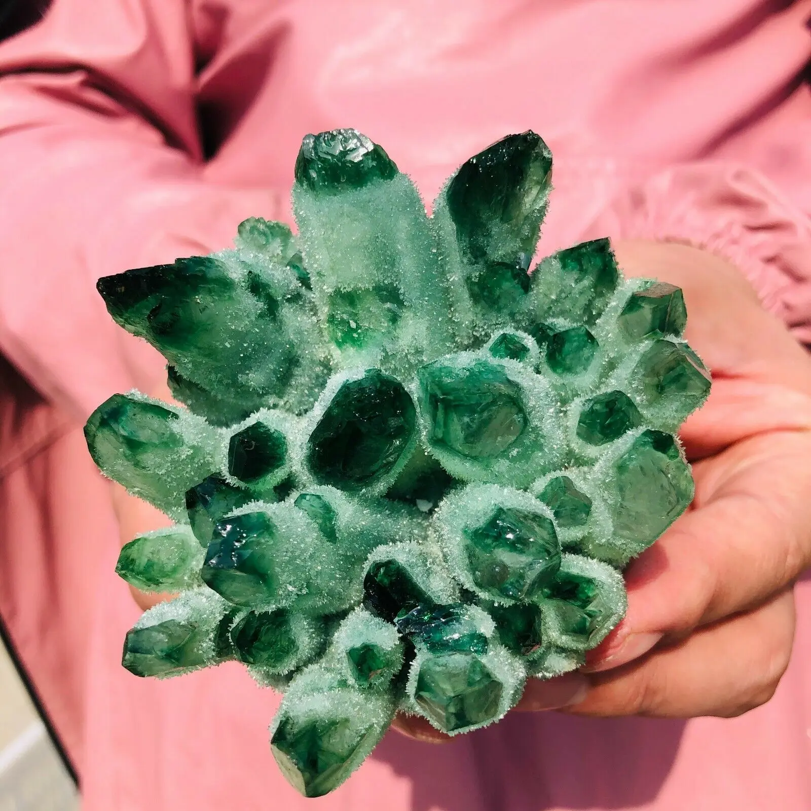 Destul de Verde PHANTOM Cluster de Cristal Dur Despicare Minerale-Specimen