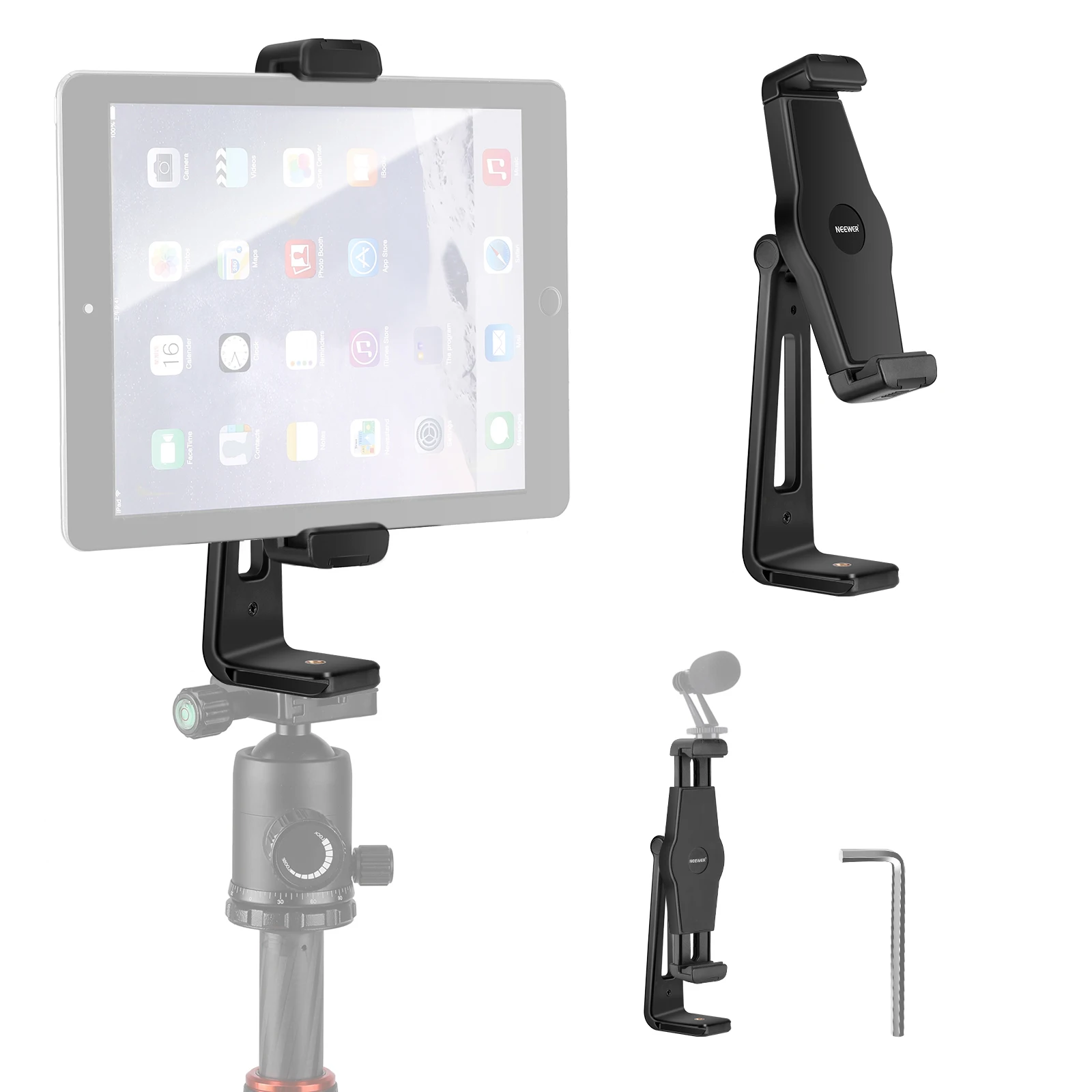 Neewer Tableta Trepied Adaptor de Montare, Rotativ la 360°, Tableta Clemă Suport pentru iPad, Galaxy Tab, Utilizarea pe Trepied/Monopied/Selfie Stick