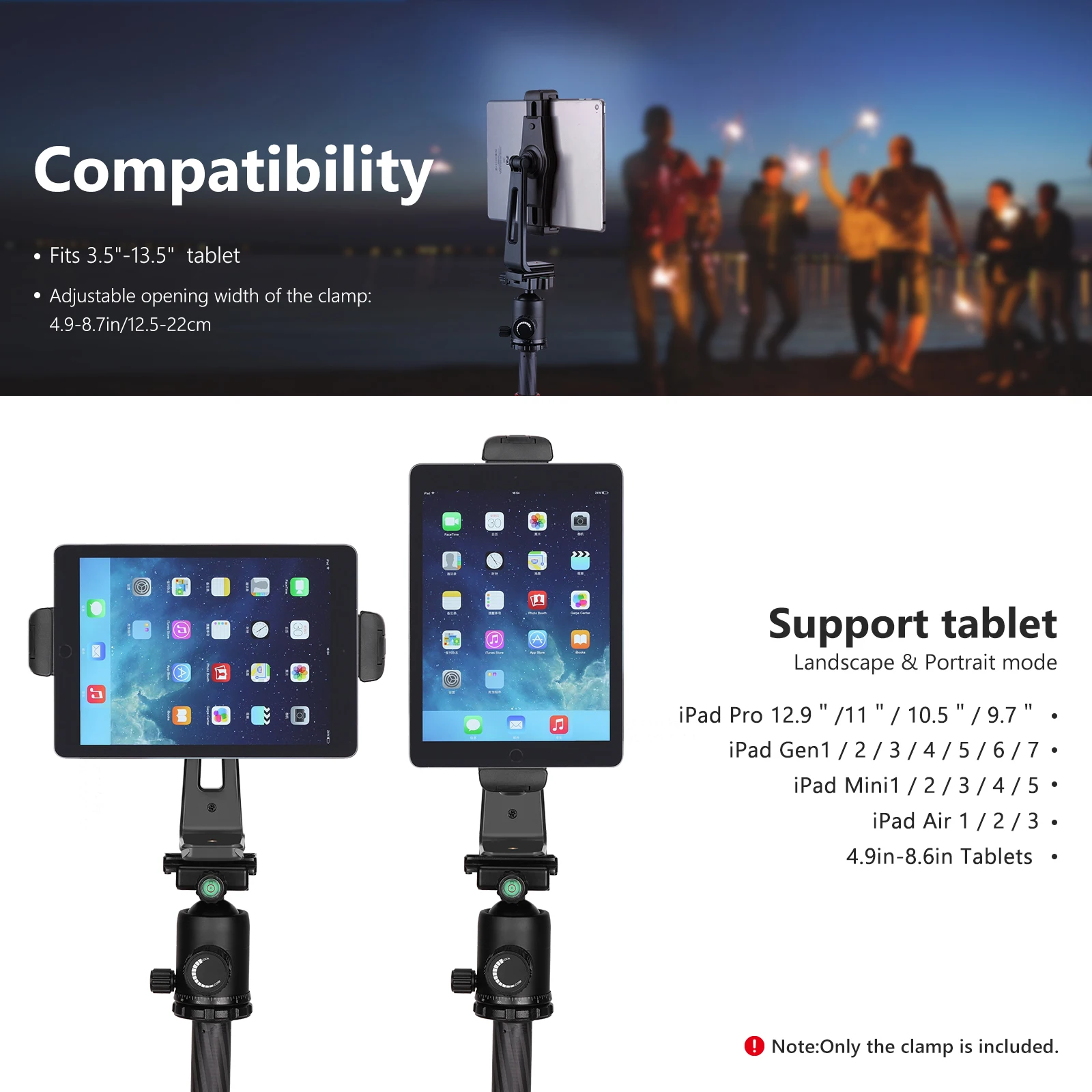 Neewer Tableta Trepied Adaptor de Montare, Rotativ la 360°, Tableta Clemă Suport pentru iPad, Galaxy Tab, Utilizarea pe Trepied/Monopied/Selfie Stick 5