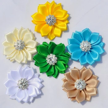 5pcs/lot 5cm 17 Culori Mini Multistrat Panglica de Satin Flori Cu Stras Butonul Artificiale Flori Tesatura Pentru Benzi