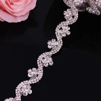 5yards/lot de Argint Nunta de Cristal Curea Rochie de Mireasa Cupa Lanț Ornamental forma de Floare Stras Trim Coase pe Haine Meserii DIY
