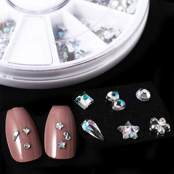 6 Forma Mixta Roata Alb AB Stras pentru Unghii Sclipici Diamant Waterdrop Floare Decor Accesoriu Nail Art de Bijuterii Piatră DIY 0