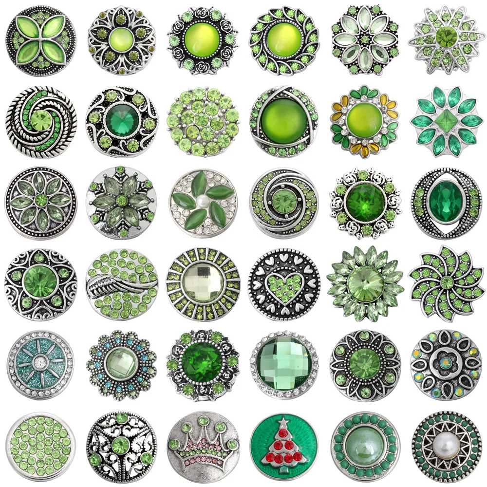 6pcs/lot 18mm Snap Bijuterii de Culoare Verde Buton Mulțime de Flori 18mm Metal Butoane de Ajustare Fit Button Snap Bratara 0