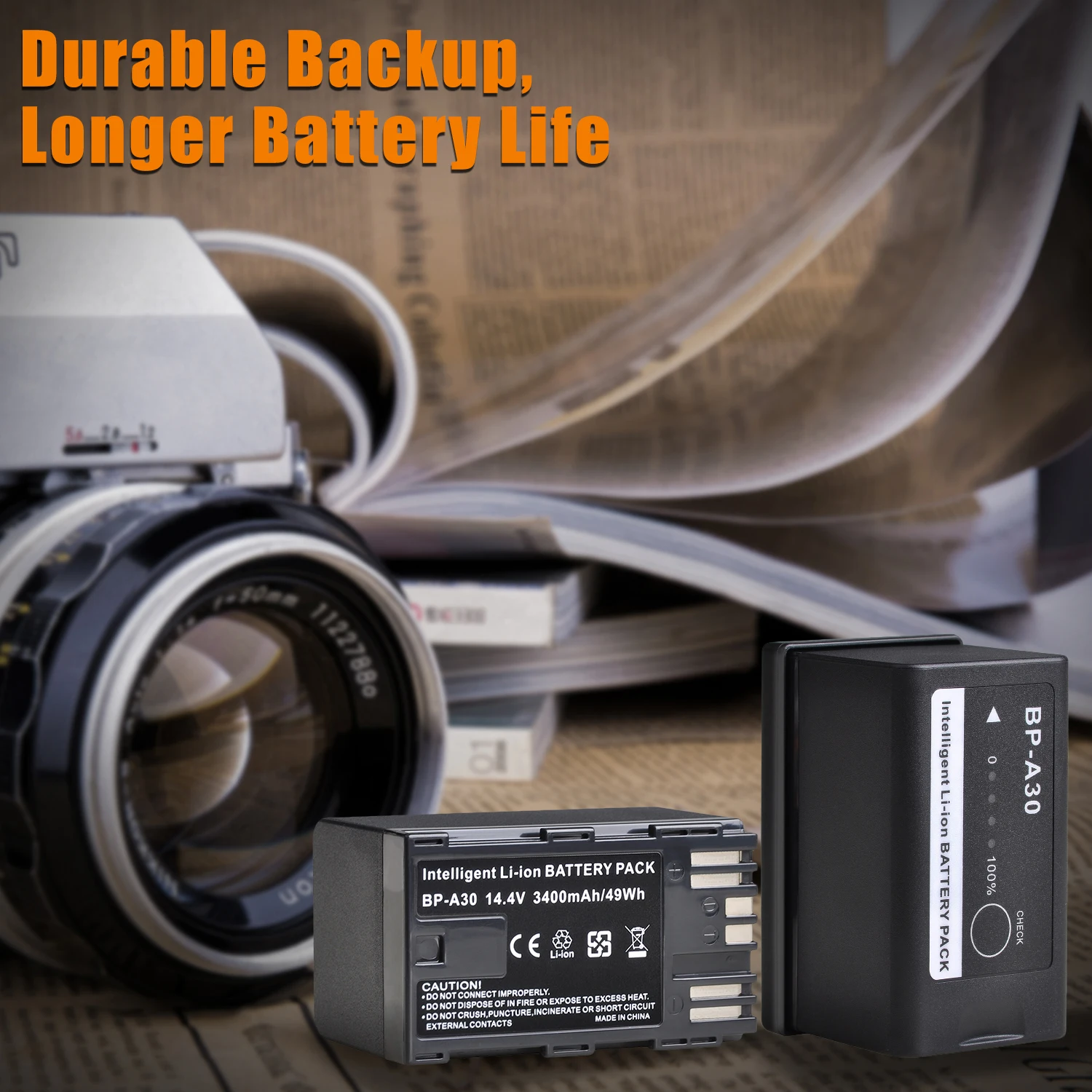 DuraPro 14.4 V 3400mAH BP-A30 BP A30 49WH Înlocuire Baterie pentru Canon BP-A60 BP-A90 EOS C200 ,C200B ,C220B ,C300 MK II 5