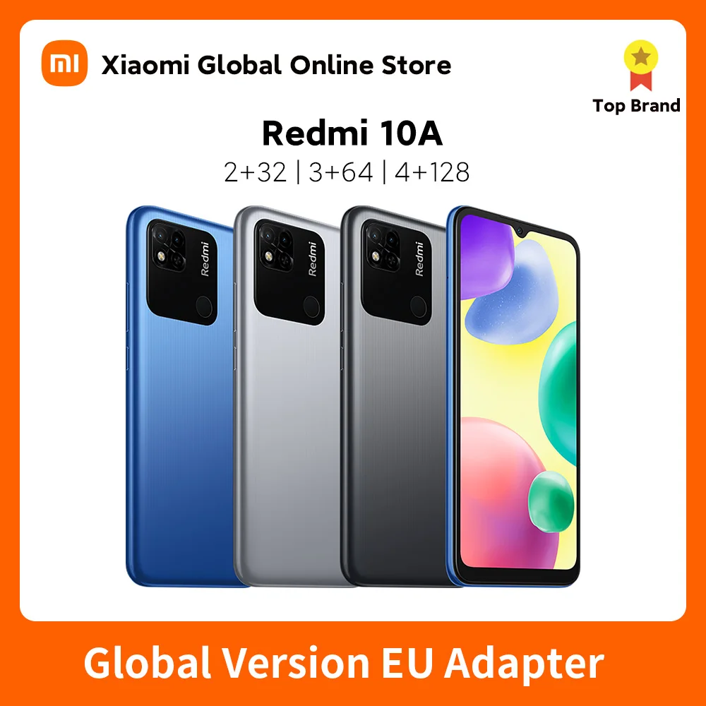 Versiune globală Xiaomi Redmi 10A 2GB 32GB MTK Helio G25 Octa Core Camera 13MP 5000mAh Baterie 10W Încărcare Rapidă 6.53