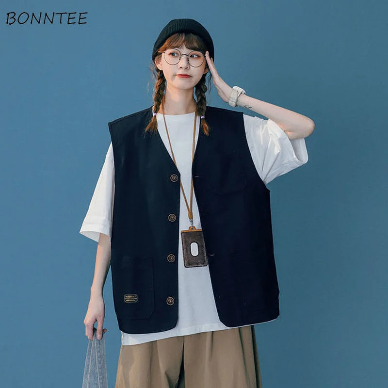 Solid Veste Femei Largi Retro Unisex Stil Japonez Streetwear Rece la Cald Vânzare Toate-meci V-neck Casual Uza Noi de zi cu Zi de Primăvară