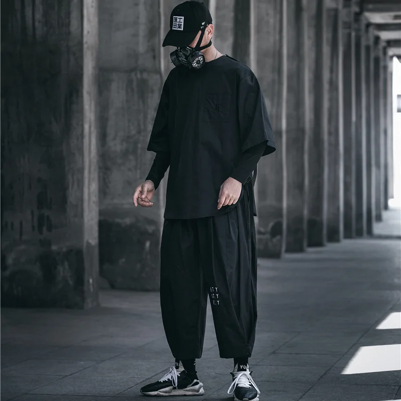 Japonia Stil Techwear Scrisoare Broderie Split Topuri Tricouri Barbati Vara Hip Hop tricouri Largi Pulover Casual Tricouri de sex Masculin Streetwear 1