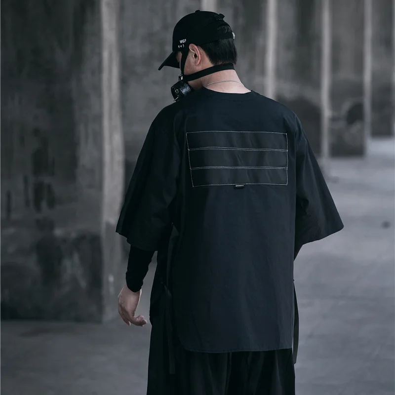 Japonia Stil Techwear Scrisoare Broderie Split Topuri Tricouri Barbati Vara Hip Hop tricouri Largi Pulover Casual Tricouri de sex Masculin Streetwear 2
