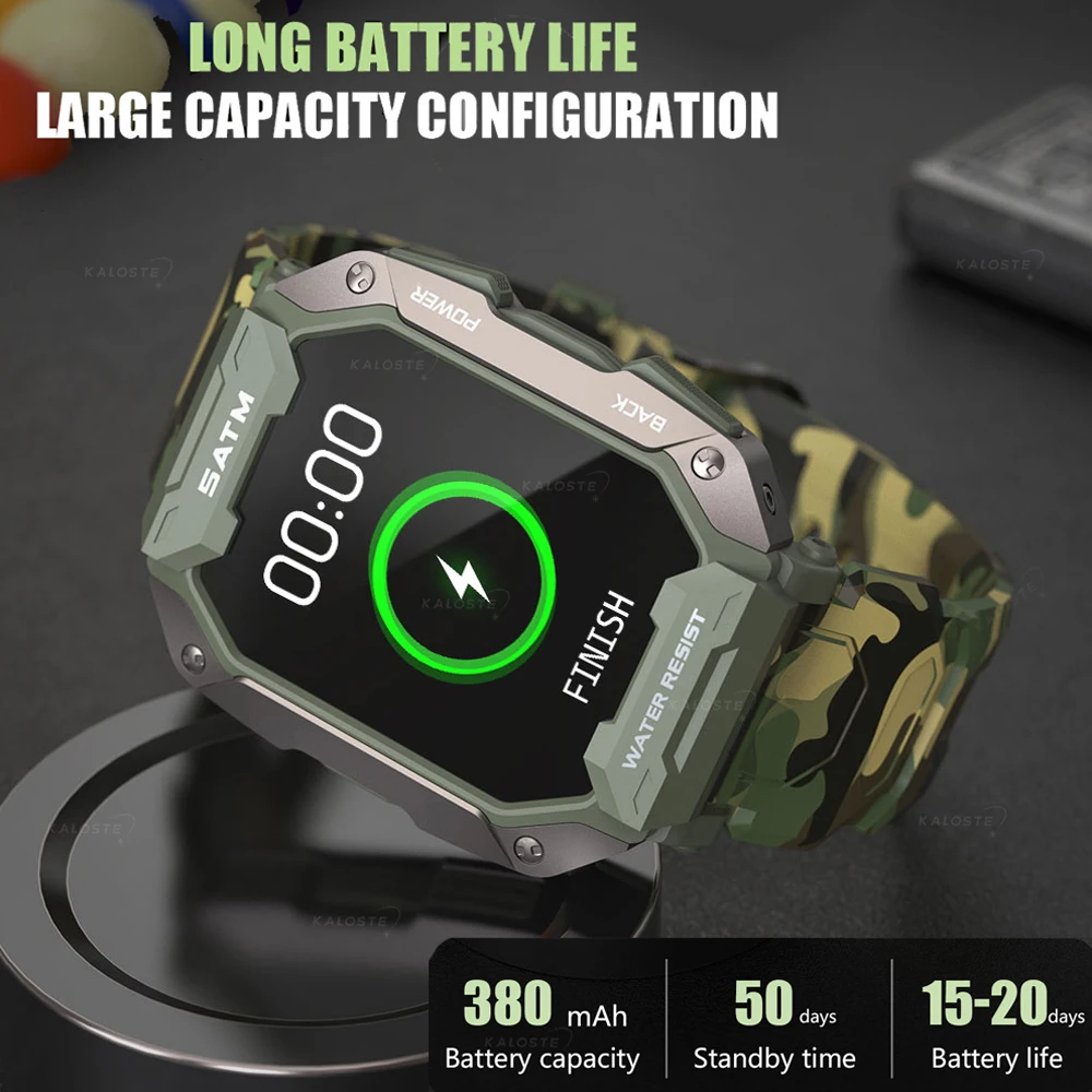 BYSL Militare Ceas Inteligent Bărbați IP68 rezistent la apa 5ATM Sport Smartwatch 1.71 inch Bluetooth 5.0 în aer liber 380mAH Baterie Ceasuri 1