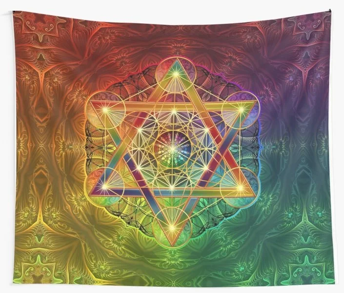 Cubul lui Metatron cu Merkabah și Floarea Vieții Tapiserie Psihedelice Colorate pe Perete Tapiserii de Cămin, de Perete de Arta Yoga Mat 0