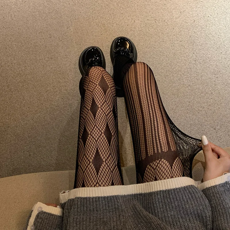 Harajuku Asimetric Femei Thights Zăbrele Dungă Plasă De Nailon Ciorapi Sex Feminin Ciorapi Chilot Vara