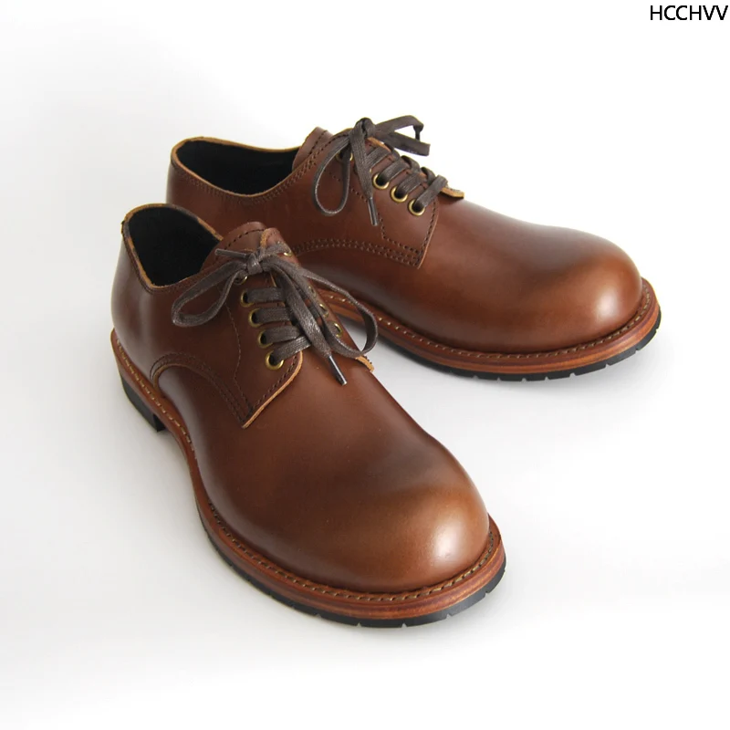 Piele low cut casual pantofi pentru bărbați cu anvelope Goodyear Welted Vintage pantofi Derby de artizanat din piele midsole cap rotund scule pantofi roșii blugi