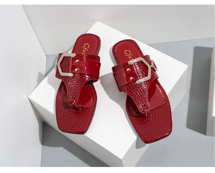 2022 Piatră Model Flip Flops Plat cu toc Sandale pentru Femei, Slide-uri de Moda Pietre Catarama Plat, Papuci de casă Lady Pantofi Casual 5